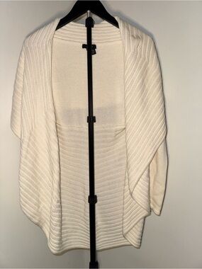 Alfani Cream Ribbed Open-Front Poncho Sweater
